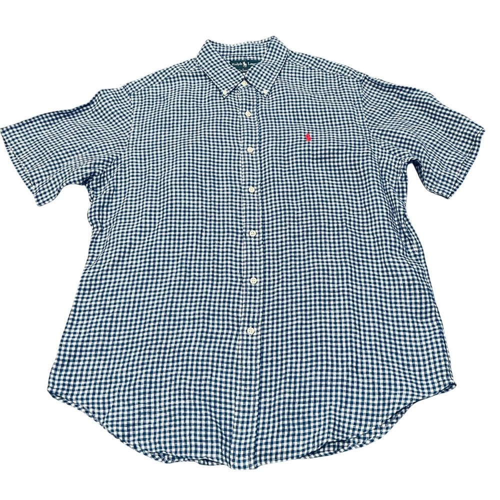 Ralph Lauren Men's Classic Fit Linen‎ Short Sleeve Button Down Shirt Size L Pony
